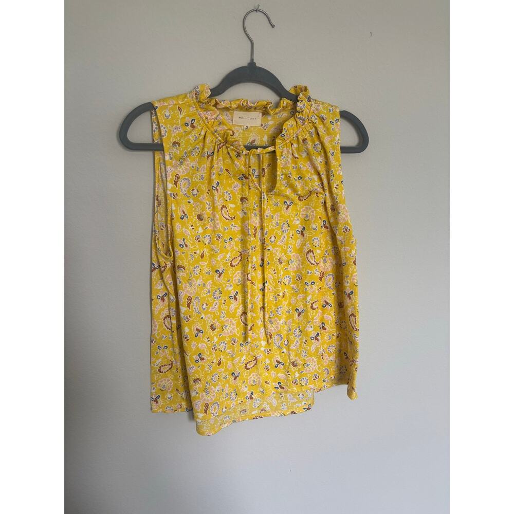 MELLODAY Women’s XL Yellow Floral Sleeveless Top Tie Front Boho Chic